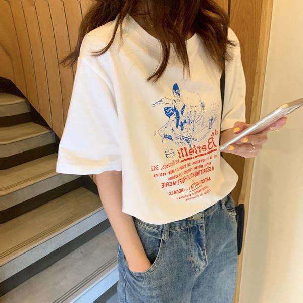 Spring and summer Korean version loose retro Hong Kong style chic strange taste top body shirt ins trendy super fire short-sleeved t-shirt women