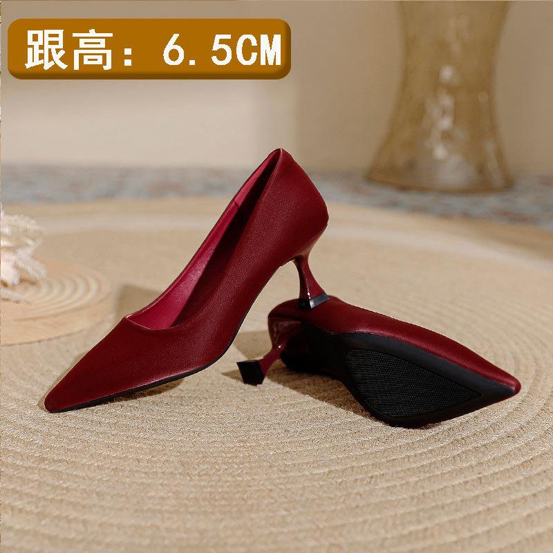 Temperament Professional Women's Shoes Black Work Shoes 2025 New Middle Heel Pointed Single Shoes Red High Heels Women's Stiletto