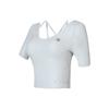 FILA Solid Color Fitness Cut-Off Dopamine Short Sleeve Regular T-Shirt Women Tops Bean-Gray-Blue A11W411105F-LB