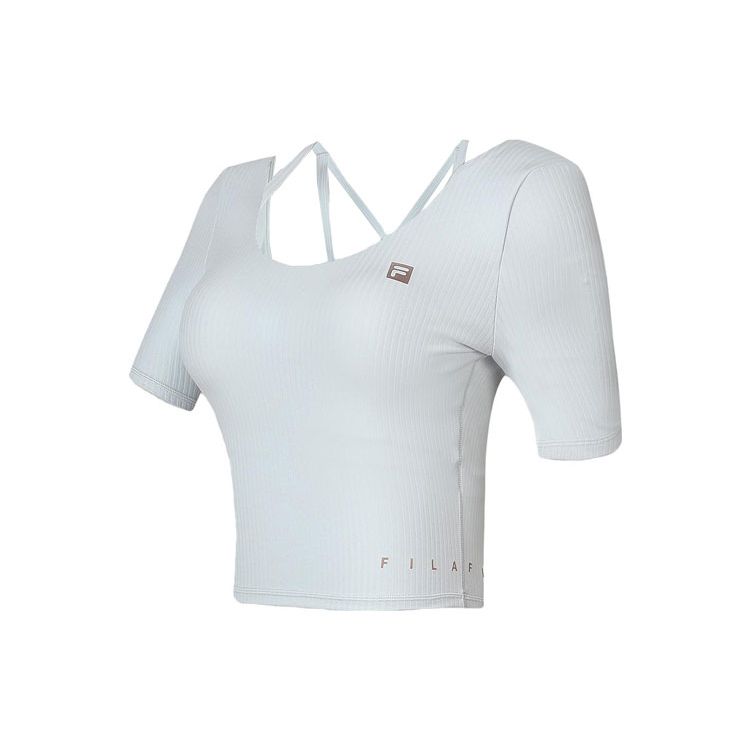 FILA Solid Color Fitness Cut-Off Dopamine Short Sleeve Regular T-Shirt Women Tops Bean-Gray-Blue A11W411105F-LB