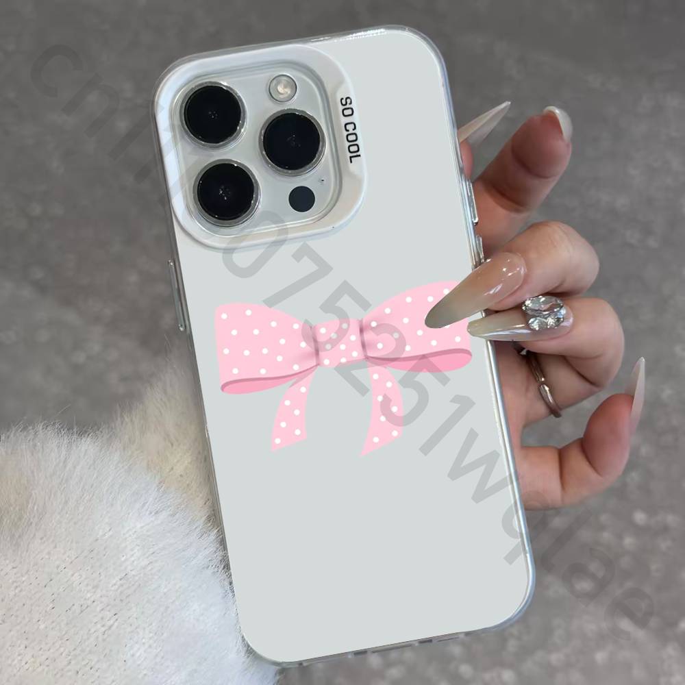 Pink Bowknot Phone Case for iPhone 17 16 15 14 ProMax 13 11 Pro Max Air Plus Matte IMD Laser Cover