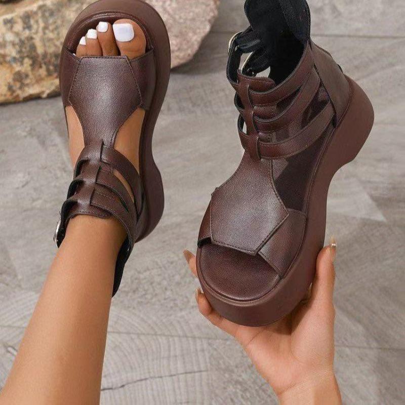 2026 Stivali Estivi Taglie Forti Stile Europeo e Americano Stivaletti Donna Tacco Basso Fibbia con Cinturino Scarpe a Suola Spessa