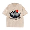 2026 Vintage Mountain Pine Forest Red Sunset Bird Graphic Brown Acid Washed T Shirt Retro Outdoor Funny Slogan Oversized Unisex