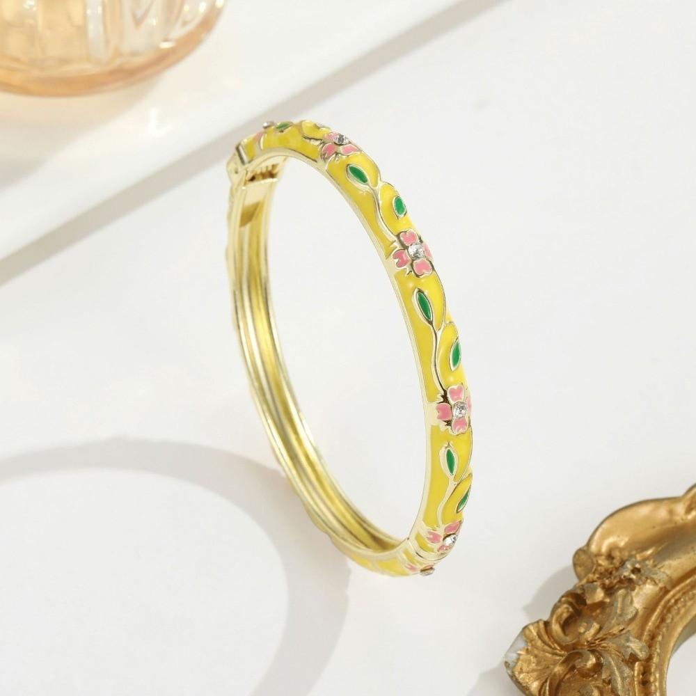 Color Plated Enamel Bracelet Retro Enamel Flower Bangle Cloisonne Bracelet  Traditional Style