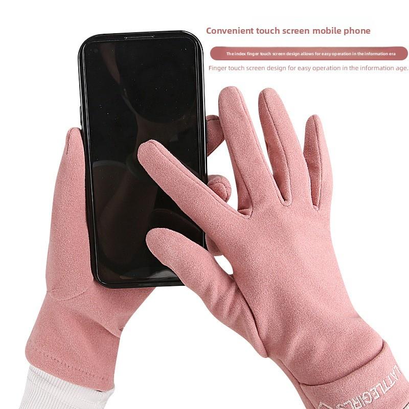Autumn and Winter Thin Korean Version of German Velvet Touch Screen Gloves Single-layer Outdoor Sports Cycling Driving Warm Girls Windproof Gloves