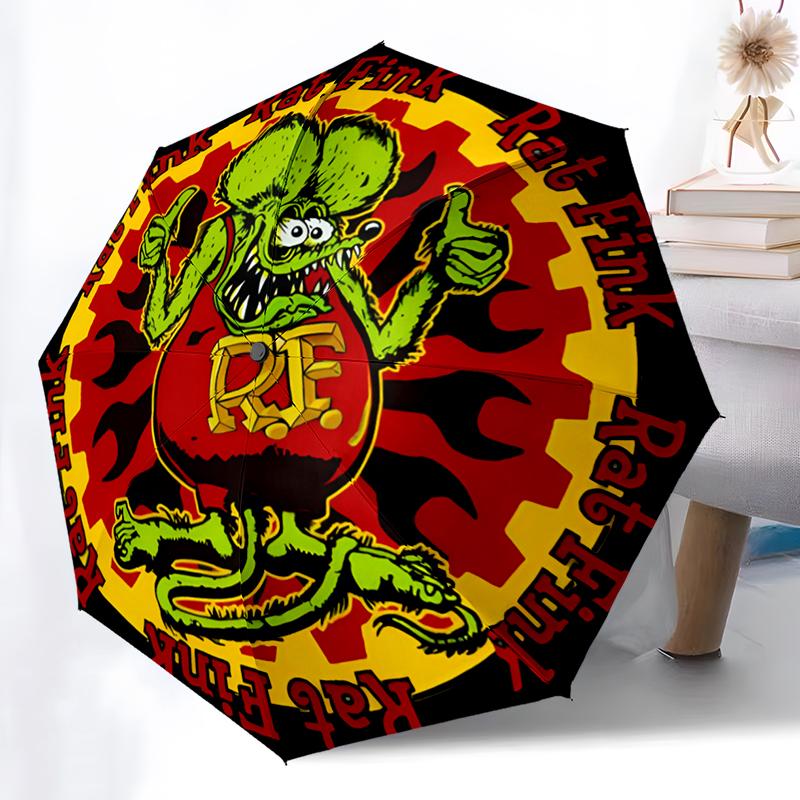 1PC Retro Funk Rat Folding Umbrella Fashion Auto-Open Design 8 Iron Ribs Plastic Handle Foldable Sunshade Perfect Christmas Gift
