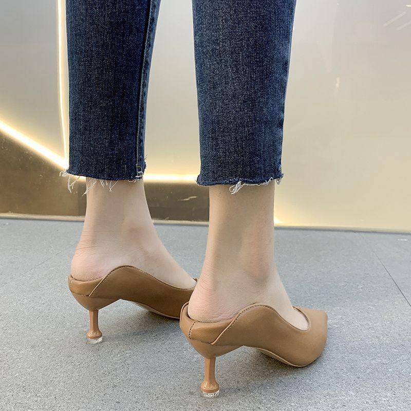 3Cm Not Tired Feet Soft Leather High Heels Women's 2025 French Stiletto 5 Pointed Middle Heel Single Shoes Versatile Work Shoes