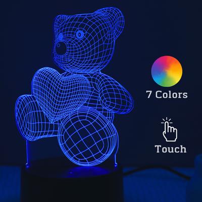 Urso Sonho Romântico Love Luz Noturna 3D para Crianças Lanterna de Mesa com Toque USB Sem Fio Acrílico LED Lâmpada de Mesa Decorativa Presente