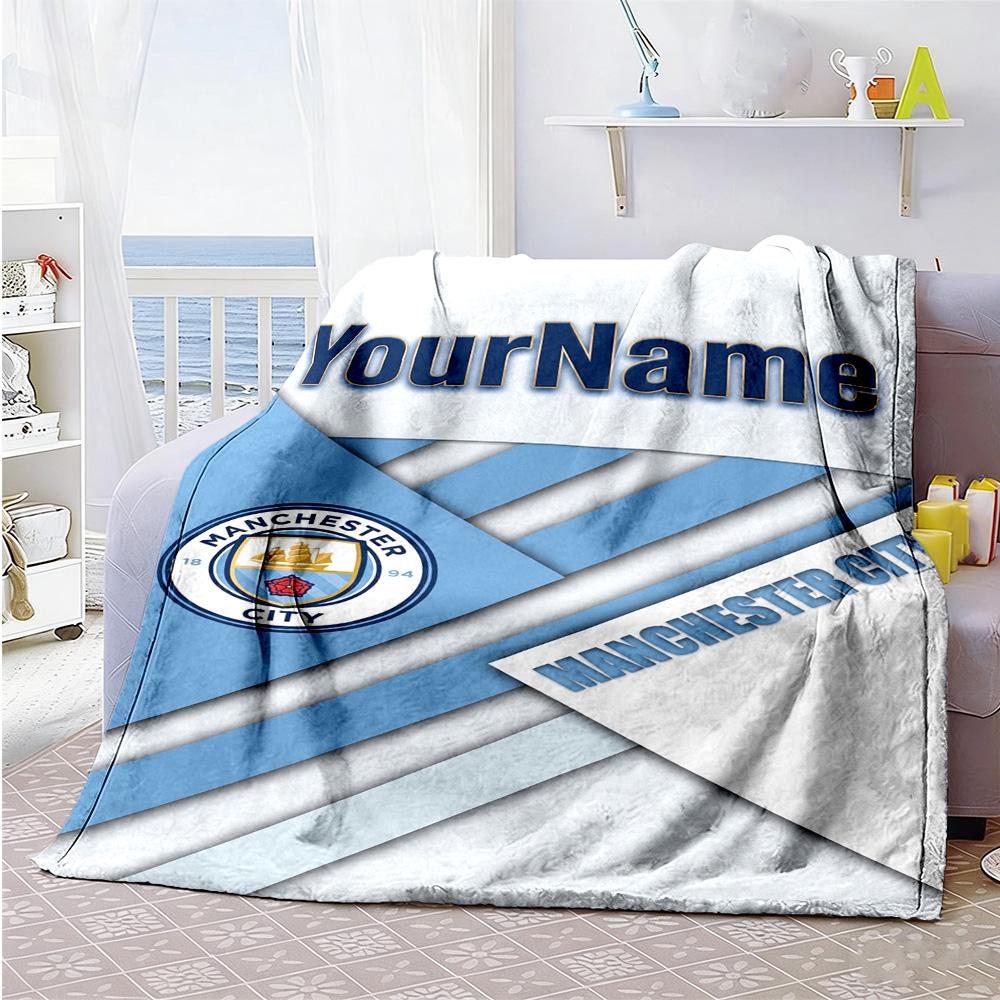 Manchester City Customize Your Name Blanket Multi-purpose Customizable Blanket Ultra-Soft Suitable for Chair Bedding Bed Nap for All Occasions