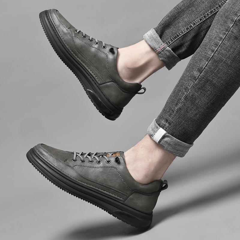 New Arrival Mens Shoes Casual Male Genuine Leather Sneakers Male Comfortable Walking Shoes Lace-up Men's Solid Outdoor Footwear