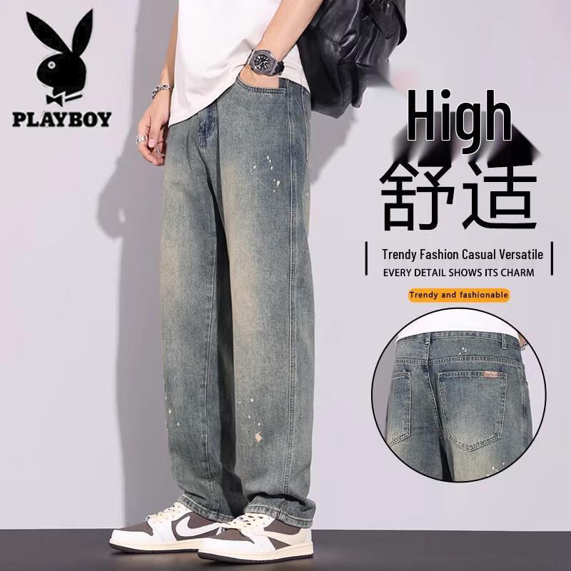 

Playboy Men s Retro Loose Straight Summer Jeans 31