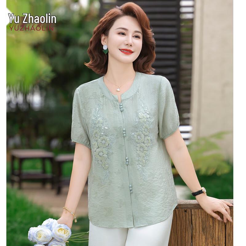 YUZHAOLIN Mid-Aged & Elderly Women s Summer Short Sleeve Blouse XL