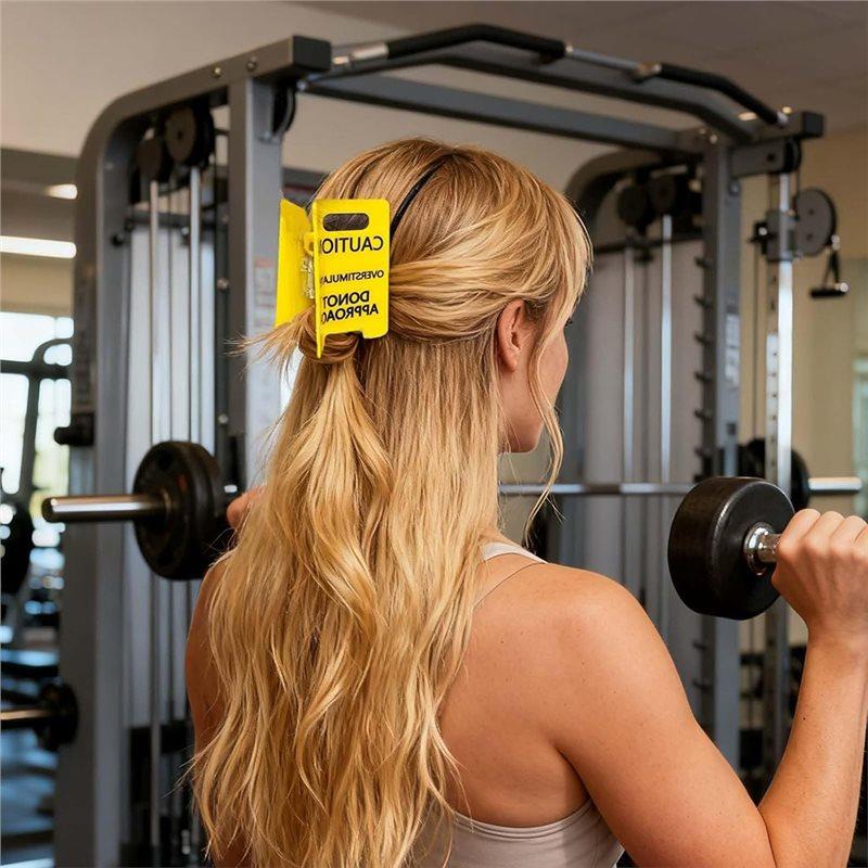 Fresh Friends 2PCS Funny Yellow For Thick Hair Warning Clip Overstimulated Caution Sign, Gag Gift For Women Hair Claw Clip