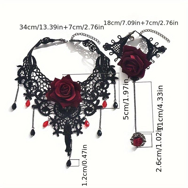 [No Plating Red Roses Jewelry] Women's Dark Punk Style Lace Flower Necklace, Gothic Vintage Choker with Red Roses, All-Season, for Daily & Party Wear