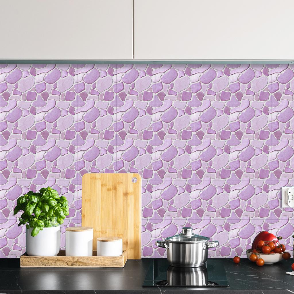 10Pcs  Cobblestone Tile Stickers - Modern Irregular Pebble Design Wall Decals - Waterproof Self-Adhesive PVC Mural for Kitchen Bathroom DIY Decor