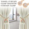 2 pcs Magnetic Wooden Bead Curtain Tiebacks Minimalist Rainbow Tassel for Bedroom Living Room Patio