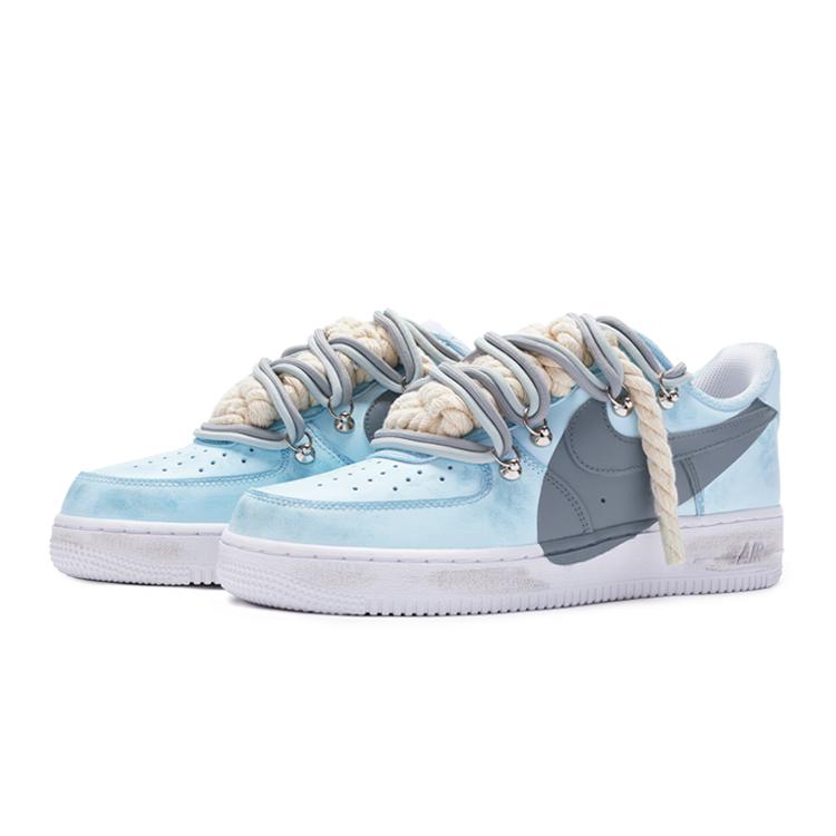 Nike Air Force 1 Leather Slip Resistant Abrasion Resistant Low Top Skateboard Shoes Women's Blue Gray DD8959-100(Team80-''T10)