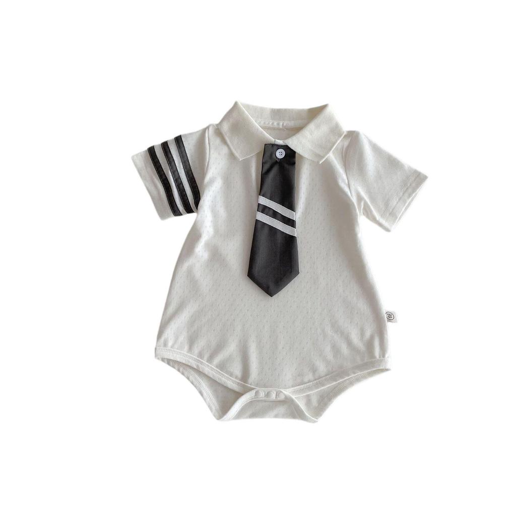 Korean-Style Preppy Romper: Trendy Infant Gift for Girls & Boys, Includes Tie - Perfect for One-Year-Olds.