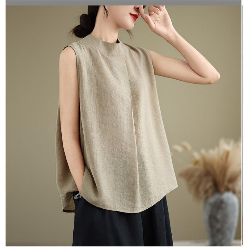 Women Loose Sleeveless Cotton Linen Summer Casual Top