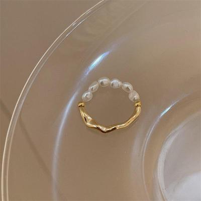Adjustable Elastic Freshwater Pearl Ring - French Niche Style
