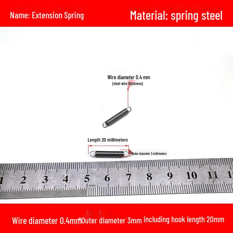 Micro Precision Extension Tension Spring Set with Hooks, 0.4mm Wire Diameter, 3-5mm Outer Diameter