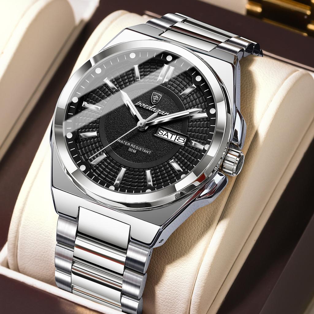 POEDAGAR Top Fashion Men Watches Stainless Steel Waterproof Luminous Classic Male Watch Date Week Men's Quartz Wristwatch Reloj