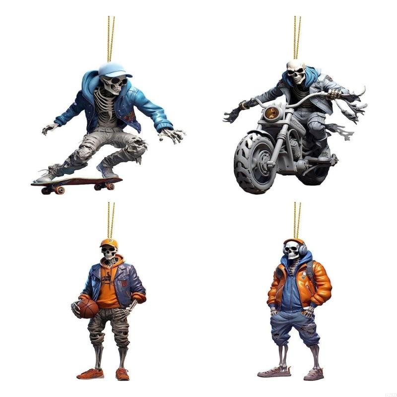 62KD Cool Skeleton Figurines Halloween Skul Pendant Car Ornament Cool Skul Statue Large Ball Decorations Ceiling