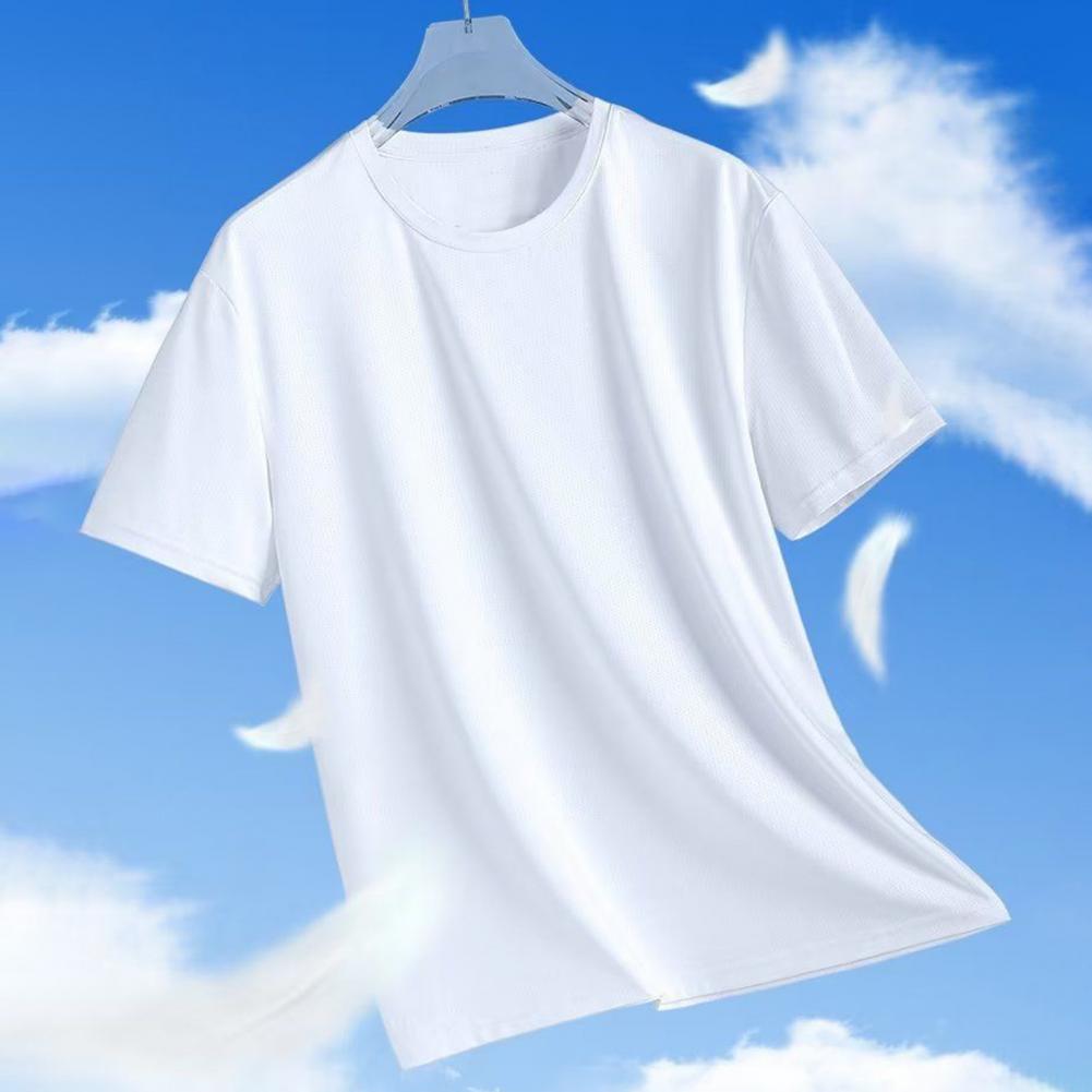 Pánské letní tričko s kulatým výstřihem, jednobarevné, síťované, s krátkým rukávem, ledově hedvábné, rychleschnoucí, volné, elastické, ležérní, denní nošení, fitness