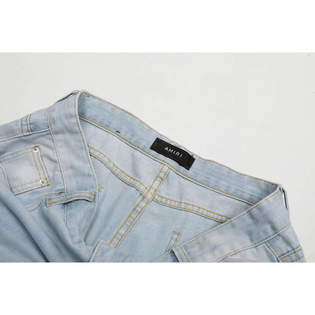 M47 Jeans de Moda de Estilo Americano para Hombre y Mujer con Parches de Tela, Agujeros, Bordados, Pantalones Casuales y de Moda para la Calle