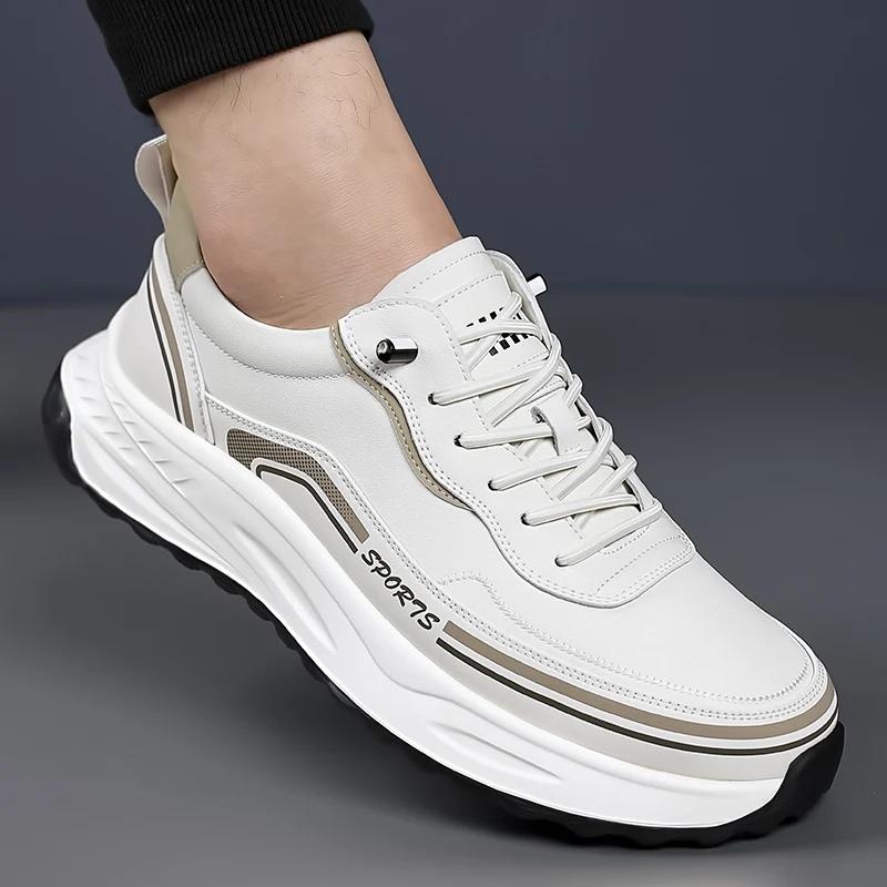 Fashion New Men Light Genuine Leather Sneakers Slip-On Casual Leather Outdoor Comfy Walking Shoes Luxury Brand Thick Bottom Driving Shoe