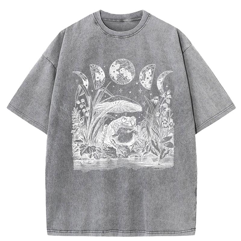 

Personality Frog Mushroom Print Women Washed T-Shirt Hip Hop Cotton Short Sleeve Summer T Shirt Loose Soft Top 3XL