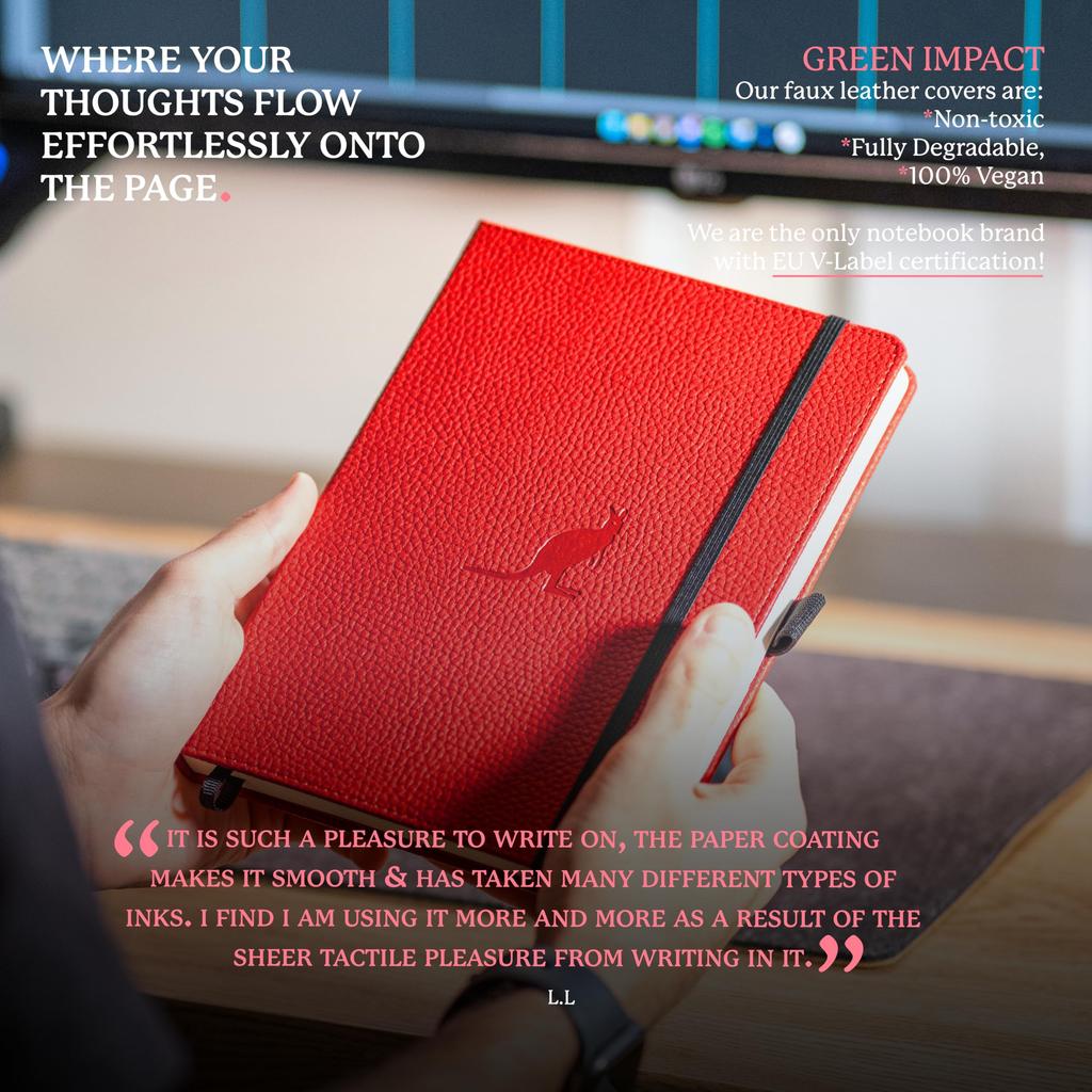 Wildlife Grid Medium Red Hardcover Notebook PU Leather Cream 100gsm Paper Dingbats - Notebook, Kangaroo, A5+ - - - Perforated, Ink-Resistant