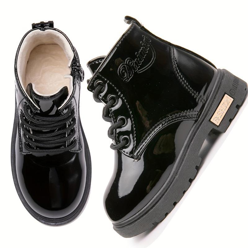 Girls High Top Boots Plush Lining Lightweight Durable Faux Cover Non Slip Traction Sole Zipper Lace Up Closure
