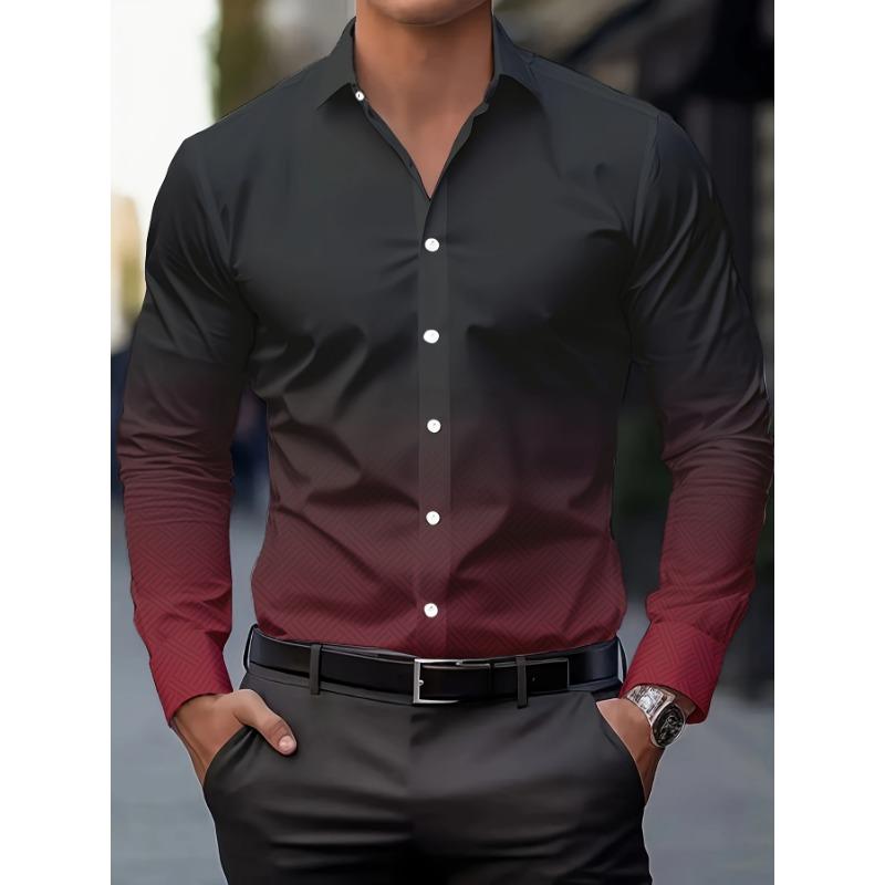 Men's Stylish Casual Long Sleeve Shirt Breathable Tops Gradient Casual Business Shirts Full Sleeve shirts Turn-Down Collar