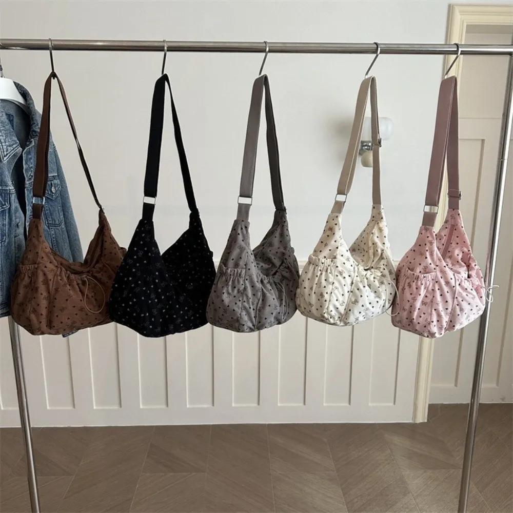 New Corduroy Crossbody Bag Polka Dot Large Capacity Shoulder Bag Butterfly Knot Tote Bag