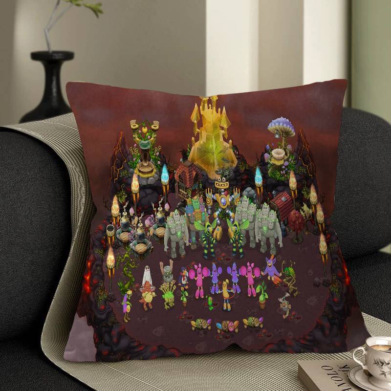 Cartoon Musikspiel My Singing Monsters Bürokissen Kissenbezug Auto Kissenbezug 45x45CM Lendenkissenbezug Sofakissenbezug