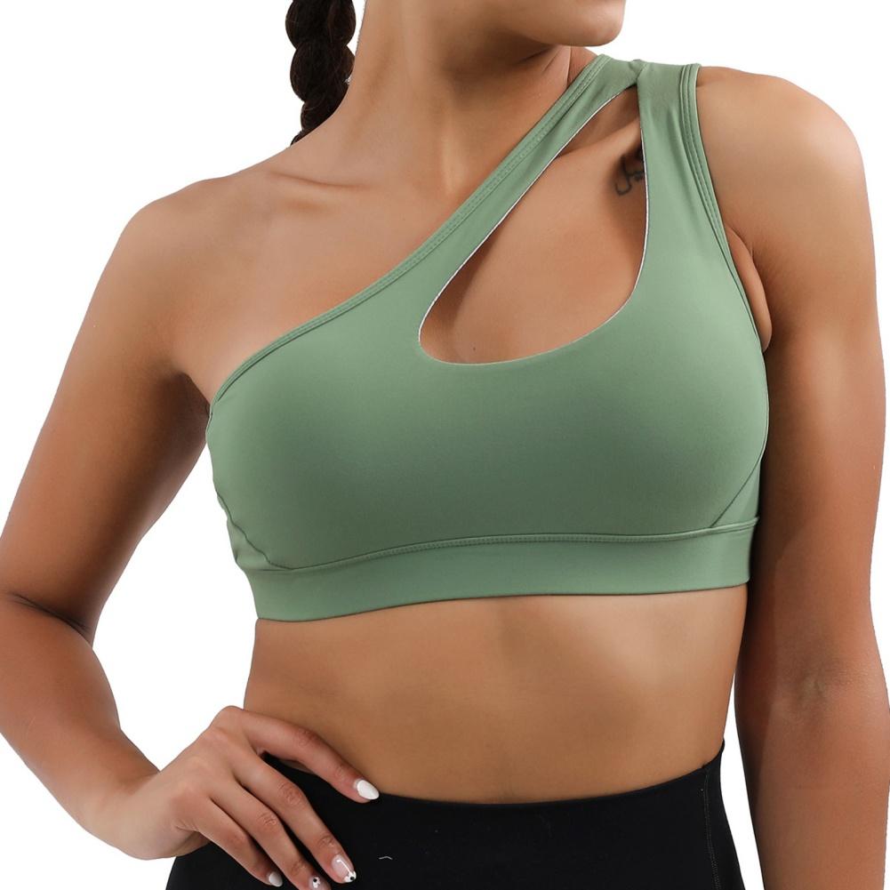 Damen Sport-BH mit One-Shoulder-Träger, süßer Workout-Yoga-BH, mittlerer Halt, gepolstert, bügellos, atmungsaktiv, Sport-Tops, Fitness, Fitnessstudio, Yoga, Sportweste