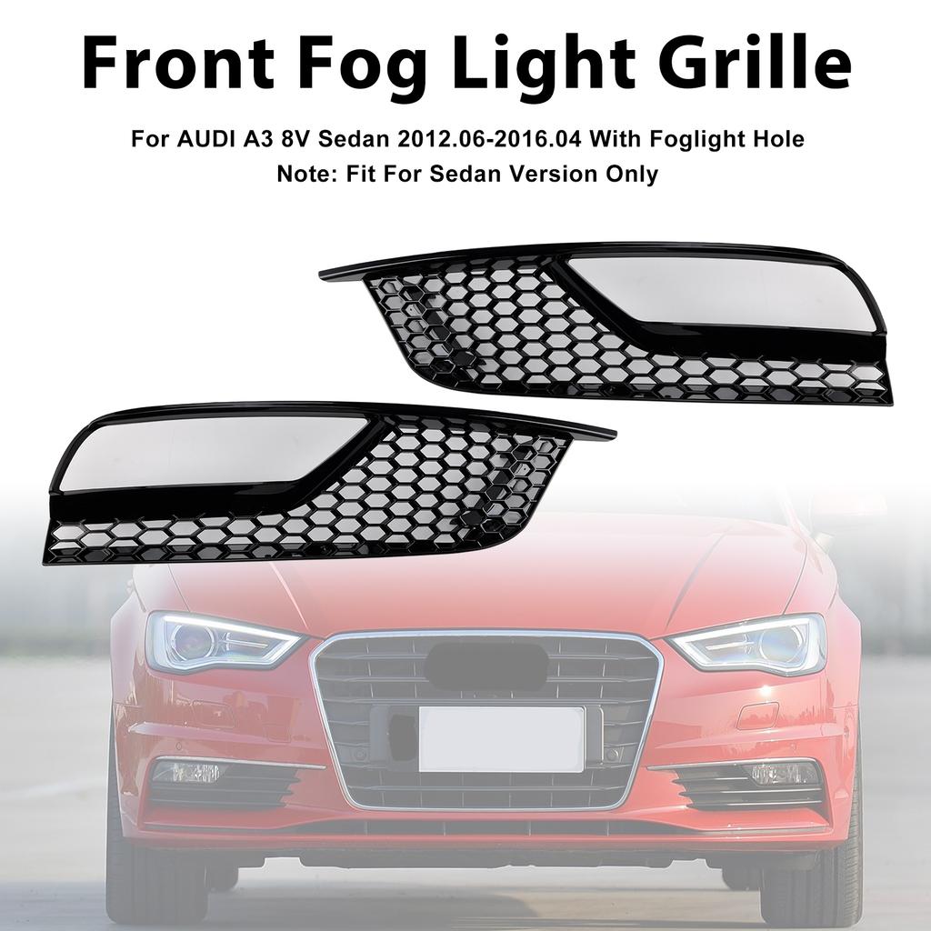 Gloss Black Front Fog Light Grill Covers 8V5807681A9B9 8V5807682A9B9 Fit A3 8V Sedan 2013-2016
