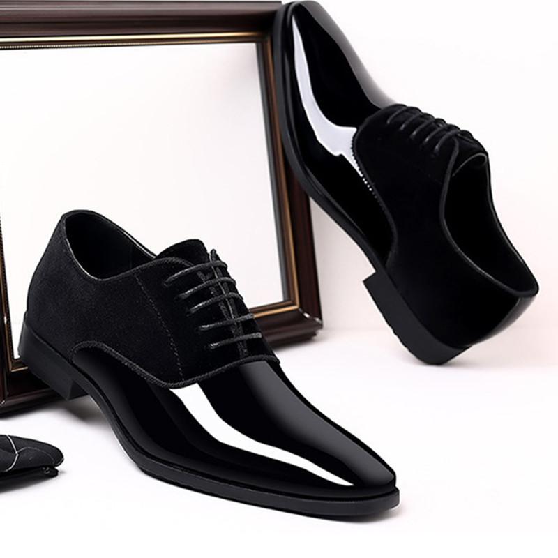 Fashion mens patent leather shoes lace up oxfords men dress shoes Pointed toe wedding Business party work office shoes men big size 50