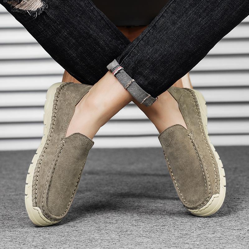 Fashion Retro Hand Sewn Casual Mens Shoes Leather Loafers Men Sneakers Outdoor Comfort Soft Sole Driving Shoes Lightweight Walking Shoes