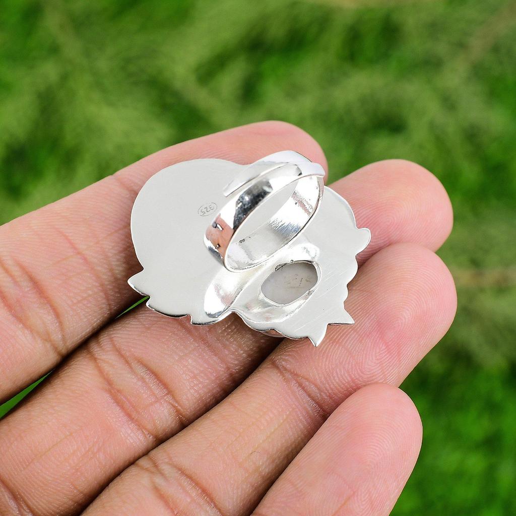 925 Silver Oval Natural Pink Opal Birthday Multi Stone Mother Statement New Ring