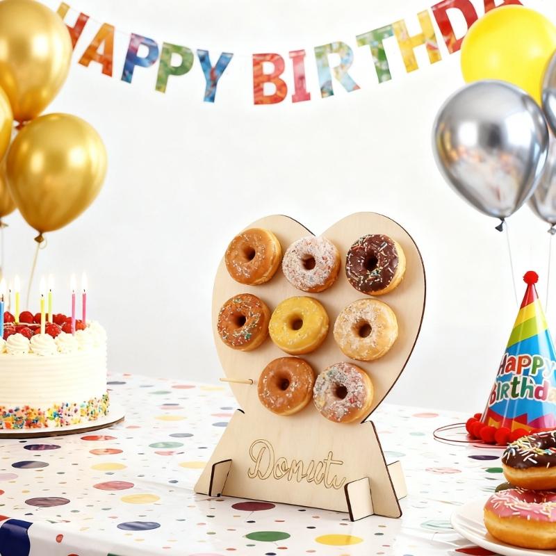 2Pcs Heart Shaped Cake Display Rack Wooden Cake Dessert Holder Stand for Kids Birthday Baby Shower Wedding Decoration