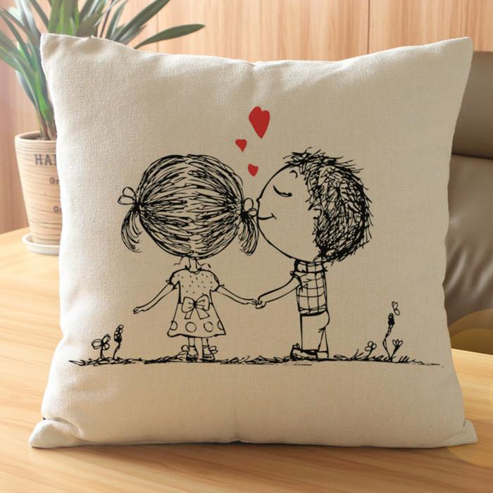 Couples Minimalist Creative Love Cotton Linen Cushion Cover Valentine Gifts Home Decorative Seat Sofa Throw Pillow Case Cojines