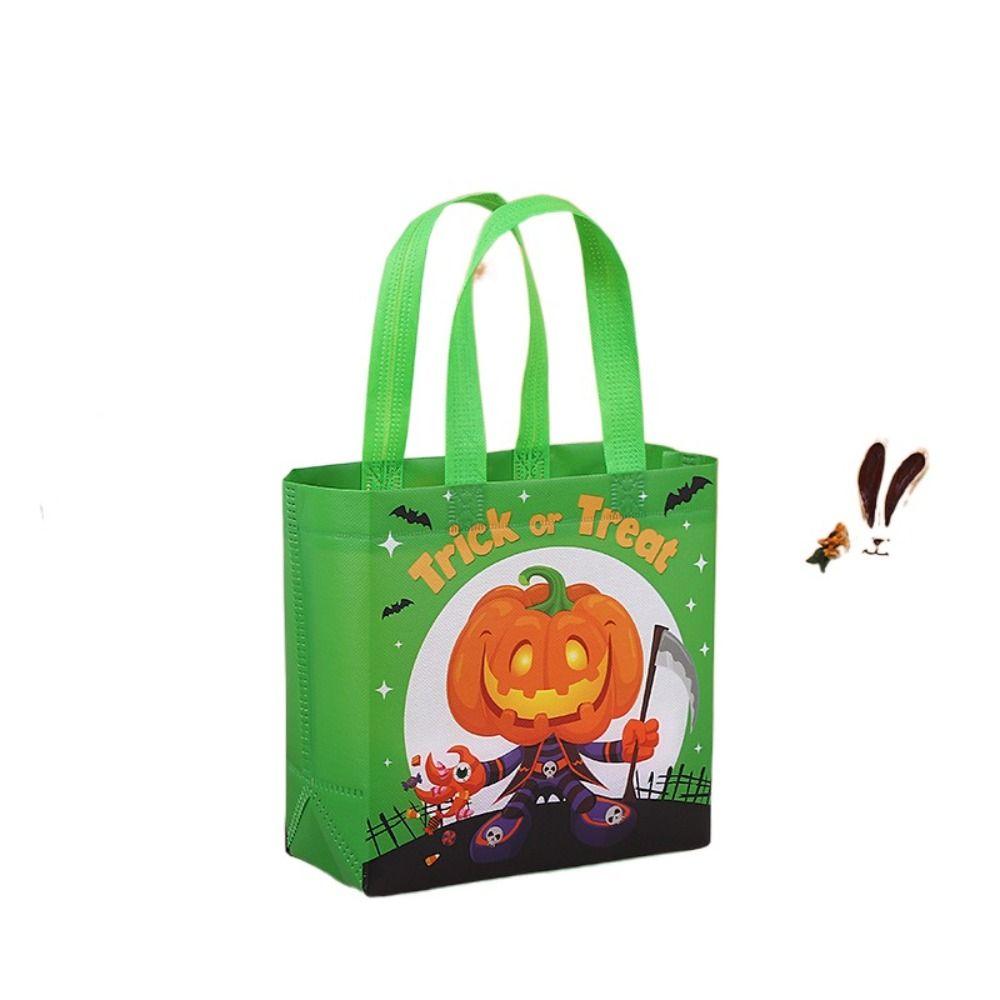 

Large Capacity Halloween Gift Bag Ghost Printed Pumpkin Bag Halloween Non-woven Handbag Children зелёный