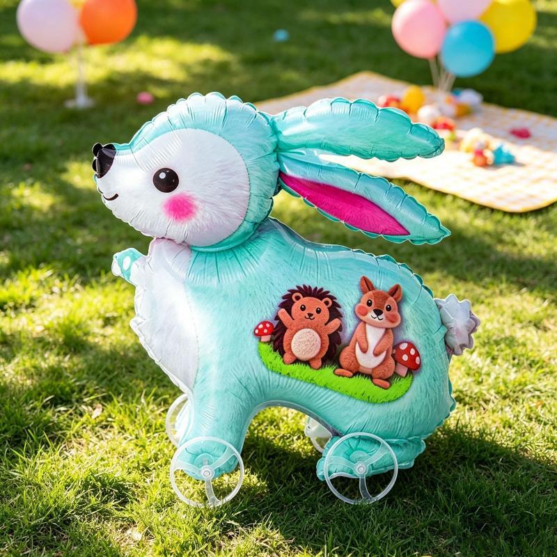 1Pcs Baby Shower Accessories Cartoon Foil Balloon Animal Stand Walking Balloon With Wheel For Kid Birthday Party Decor Ballons