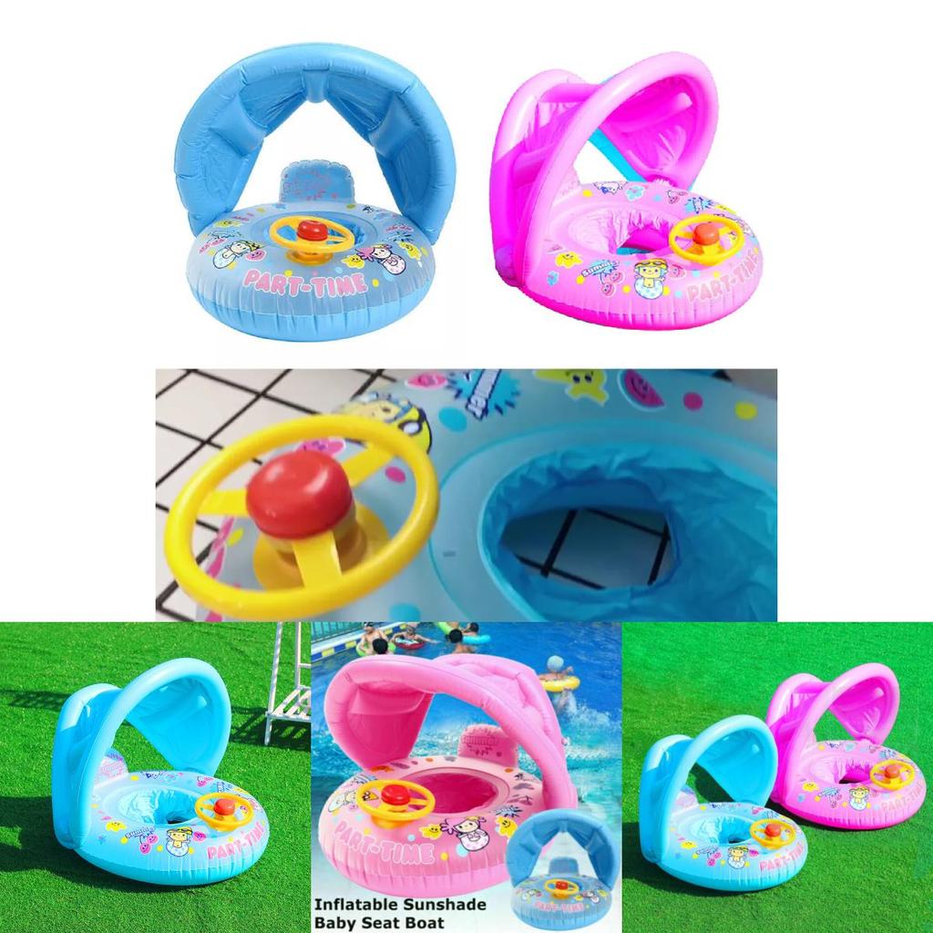 Comfortable Inflatable Baby Swim Ring With Sunshade For Kids Pool Fun And Safety