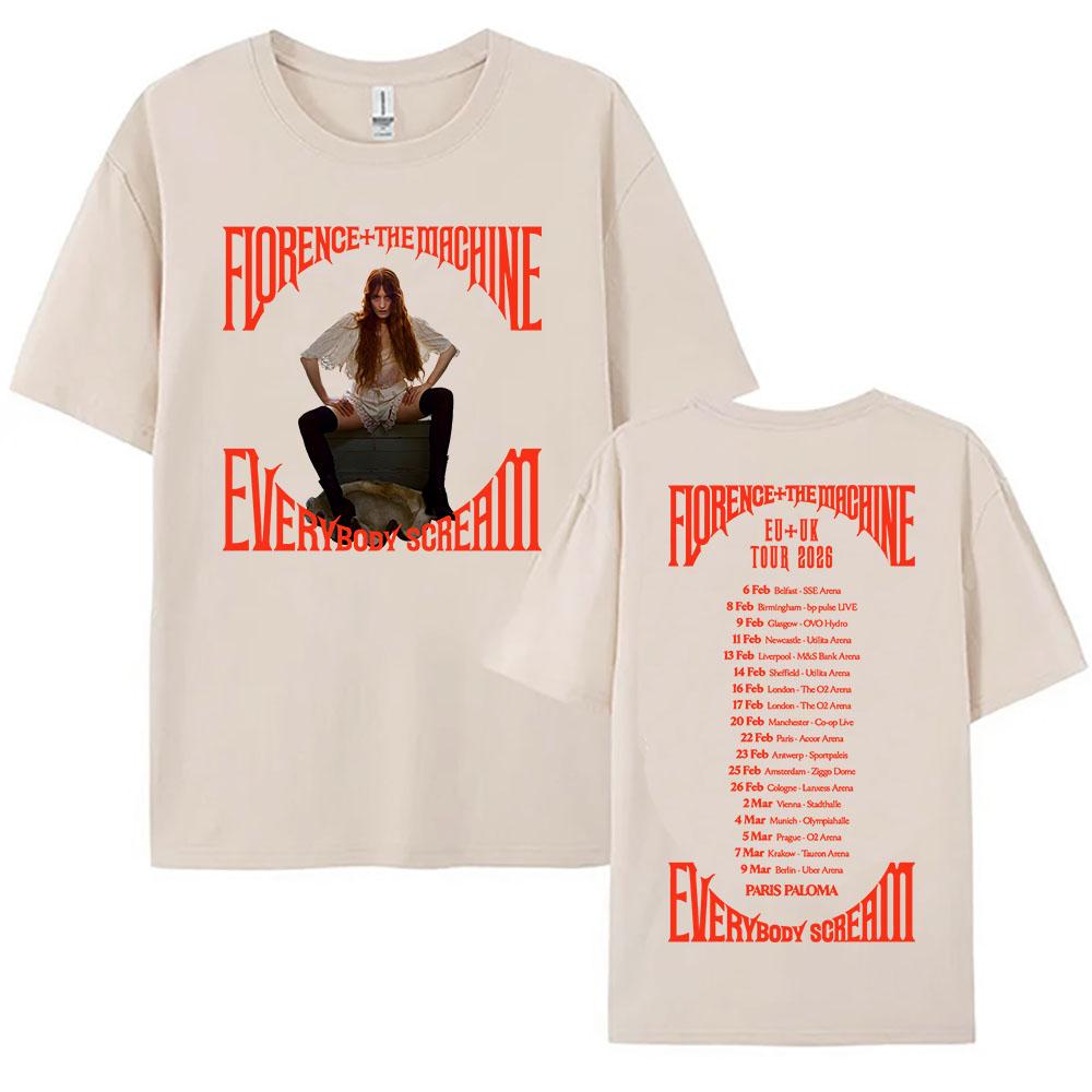 2026 SpringSummer Everybody Scream Tour Tshirt Florence The Machine Band Print Shortsleeved Cotton Tshirt