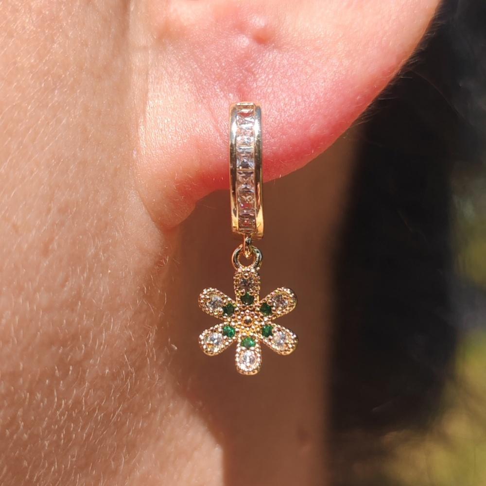 

1 Pair Fashion Flowers Zirconia Dangle Earrings for Women Golden Earring Jewelry Wedding Party Accessories золотой