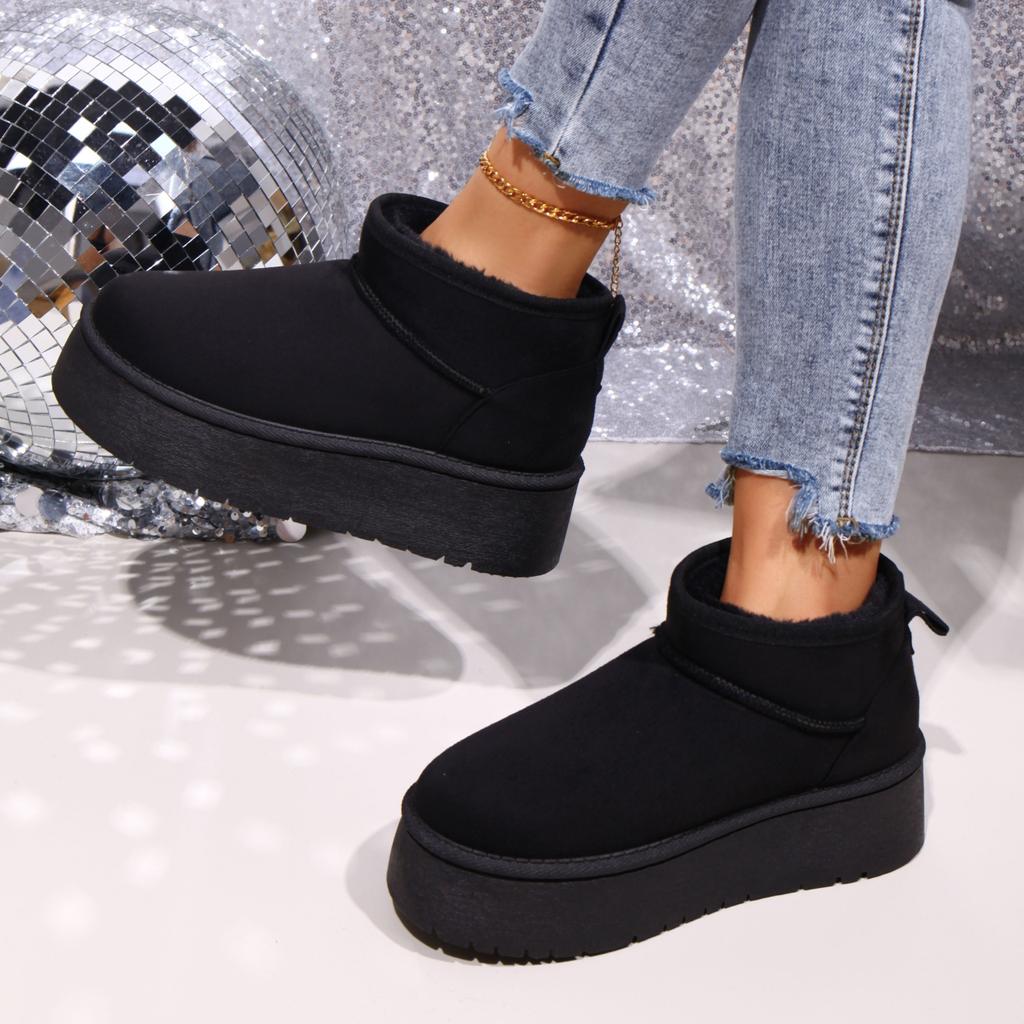 Women Ankle Boots Thick Plush Platform Snow Boots Women Winter Keep Warm Fur Cotton Shoes Woman Slip-On Thickened Fluff Shoes