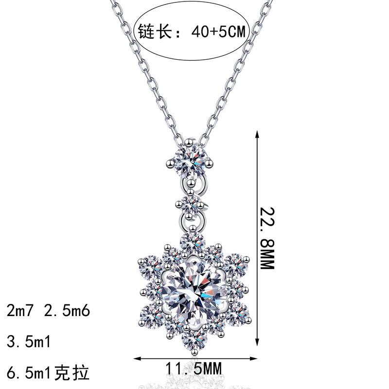Sterling Snowflake Pendant Necklace Women Moissanite CZ Stone Cross Chain Elegant Layered
